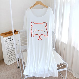 夏季女睡裙薄款莫代尔韩版宽松短袖清新卡通白色可爱睡衣家居服