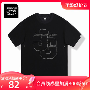 真维斯盖尔大码品牌重磅无性别男女装美式字母简单款短袖黑色t恤