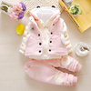日本ZD儿童装女童冬装加绒加厚套装婴儿女宝宝冬季纯棉卫衣三件套