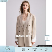 Basic House/百家好双排扣西装外套女2024春季撞色廓形上衣