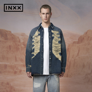 INXX十周年限定·不规则破洞牛仔长袖衬衣情侣衬衫商场同款