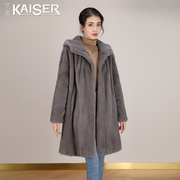 kaiser凯撒貂皮，大衣女连帽中长款整貂2023冬紫金级水貂外套