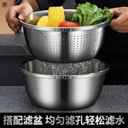 食品级不锈钢沥水盆米洗菜漏盆水果篮加厚和面打蛋装汤调料盆子