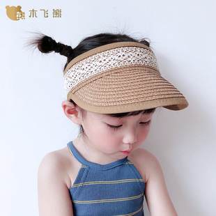 宝宝空顶帽夏天蕾丝边可折叠儿童草帽夏季防晒遮阳帽子1-3岁凉帽
