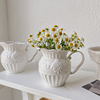 欧式小众高级感复古浮雕，陶瓷花瓶客厅，插鲜花ins风白色小奶壶摆件