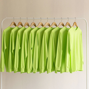 秋季荧光绿浅绿色纯棉长袖打底衫，上衣男女bf风，纯色t恤宽松潮