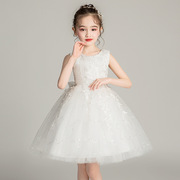女童纱裙2023超洋气，公主白色儿童六一礼服，花童蕾丝蓬蓬连衣裙