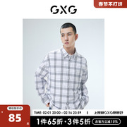 GXG奥莱 22年男 翻领格子长袖衬衫休闲外穿后背字母印花 秋季