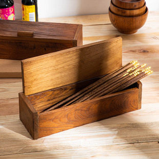 泰国工艺品茶具叉收纳盒餐厅实木筷子盒长方形带盖东南亚首饰盒