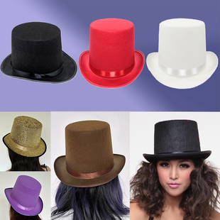 魔术师帽子爵士礼帽燕尾服搭配帽，林肯帽黑色，高帽绅士表演圣诞节