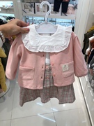 韩国童装春女童宝宝，韩版娃娃领白衬衣背带，裙开衫三件套装