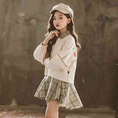 女童套装春装中大童两件套韩版时尚长袖女孩格子卫衣