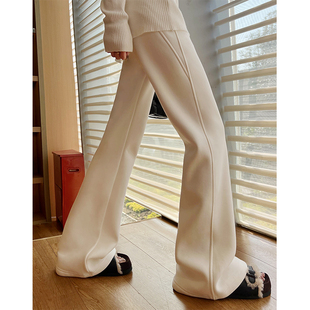 白色喇叭裤女2024春季美式抽绳运动休闲显瘦卫裤直筒微喇叭裤
