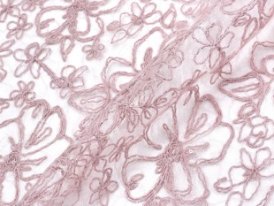 重工精致粉色网纱盘花，刺绣钉珠亮片蕾丝面料，礼服连衣裙时装布料