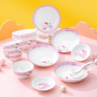 hellokitty碗碟套装可爱好看的陶瓷，餐具凯蒂猫家用创意，碗盘子组合