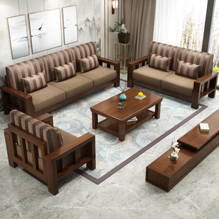 客厅全实木沙发组合现代简约中式家具贵妃转角小户型布艺橡木沙发
