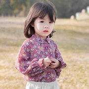 女童春秋装韩版儿童甜美碎花衬衣宝宝长袖雪纺娃娃衫复古衬衫