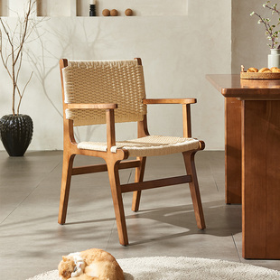 北欧ins实木椅子家用靠背中古餐厅休闲设计师椅现代简约藤编餐椅