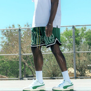 绿色美式高街篮球短裤，男夏季欧美潮牌街头复古4分休闲运动裤速干