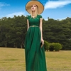 帝弗润驰2024夏法式复古墨绿色连衣裙女气质修身高端质感长裙