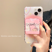 粉色相框可爱小动物磁吸支架适用苹果15promax手机壳iphone13双层11卡通12女款14promax全包保护套防摔