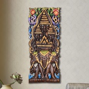 异丽泰国木雕大象实木工艺品，装饰画挂件长方形客厅玄关壁饰壁挂