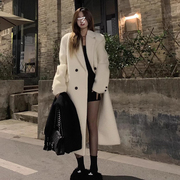 白色呢子大衣女装春季季2024韩系小个子高级感中长款毛呢外套