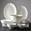 白色碗碟骨瓷餐具套装，陶瓷家用饭碗汤盘深盘纯色盘子浮雕漂亮碗盘