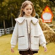 森林与孩子女童棉服2023冬装爱心满印夹棉保暖外套儿童娃娃领棉服
