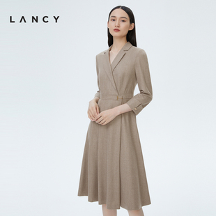 lancy朗姿春季法式西装连衣裙，女收腰显瘦通勤高级感气质羊毛裙子