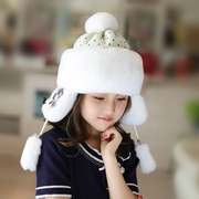 儿童卡通皮草帽子包头帽护耳帽獭兔毛公主造型防风保暖毛球编织