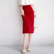 红色气质半身裙子高级感显身材包臀裙OL白领上班工作裙职业西装裙