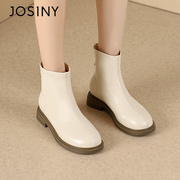 卓诗尼法式小短靴女白色2023年冬季英伦风软皮后拉链时装女靴