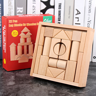 积木益智拼装玩具早教儿童榉木木头方块木制积木桶装搭建类玩具