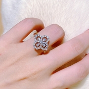 弧度款loop花园系列四瓣花形，钻石戒指女925纯银镀18k白金手工镶嵌