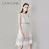 CAROLINE/卡洛琳网纱拼接蕾丝裙摆圆领无袖拉链连衣裙J6200305