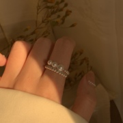 为晚s925纯银珍珠戒指女小众设计可调节指环百搭复古高级感食指戒