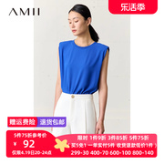 Amii2024夏极简纯色个性无袖垫肩套头宽松雪纺T恤女上衣