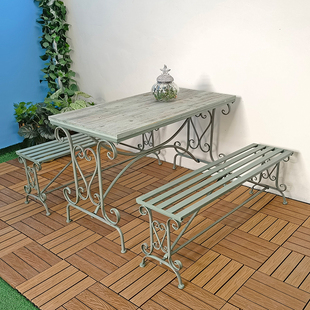 户外桌椅组合三件套花园庭院露台，阳台休闲茶桌，长桌操作台铁艺长凳