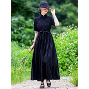 仙衣裾设计师黑色连衣裙新中式立领修身提花气质女士改良旗袍长裙