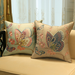 美式绣花蝴蝶红木沙发抱枕新中式，床头靠垫套办公室，靠枕靠包大含芯