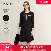 amii毛呢女法式长袖连衣裙，2023秋冬洋气，打底裙子小香风高级感