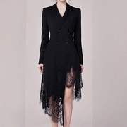 跨境女装欧美西装外套女黑色，连衣裙春冬长袖，蕾丝拼接小西服单件
