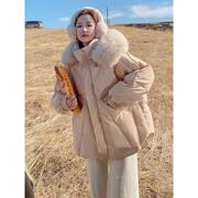 韩国大毛领羽绒服女冬季韩版宽松显瘦轻薄短款白鸭绒连帽外套