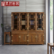 红木家具 全鸡翅木书房玻璃书柜组合 仿古中式实木落地书架书橱柜