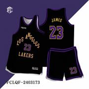 2024NBA湖人队同款篮球服套装男数码印定制詹姆斯浓眉哥美式球衣