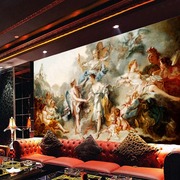 油画天使人物吊顶天花板壁纸3D欧洲宫廷别墅墙布主题酒店KTV墙纸