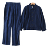 3.7工装风藏蓝色棉麻，长袖薄外套，长裤两件套装男女同款