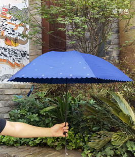 台湾彩虹屋三折加厚黑胶，超强防紫外线防晒遮阳晴雨两用伞