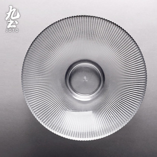 九土日式玻璃条纹果盘创意圆形简约托盘客厅茶几家用盘子大号果盆